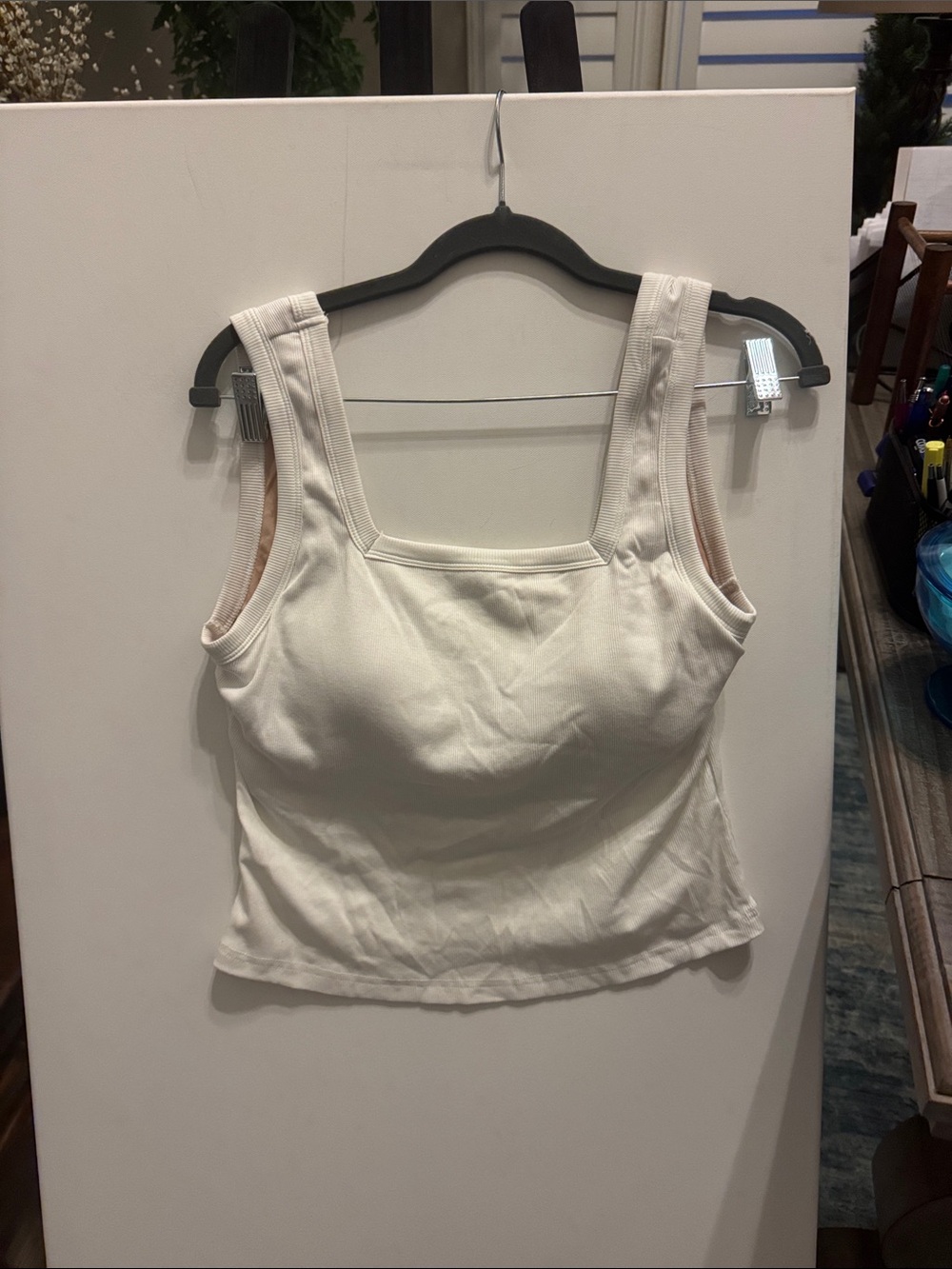 OGL Cream Square-Neck Tank with Wide Straps Size Large